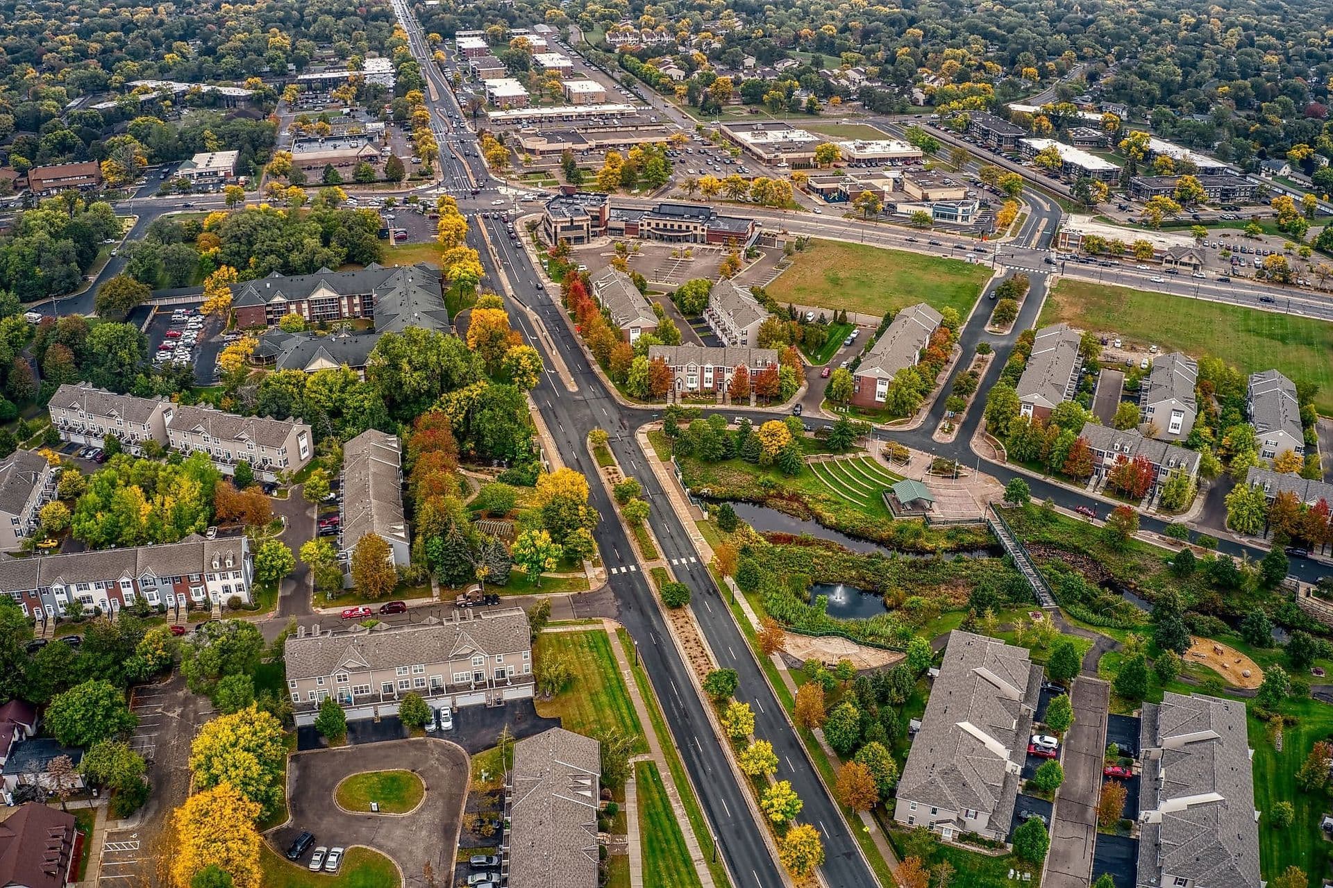 Aerial shot of the city of Brooklyn Park, Minnesota